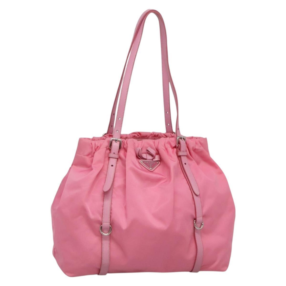 Prada Tote Bag Nylon Pink Silver Auth 137462